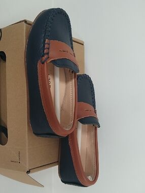 Children's Navy and Brown Slip-On Loafers